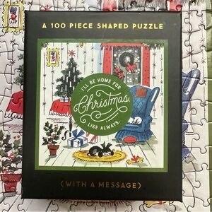 Like New! Brass Monkey Home For Christmas 100 Piece Mini Shaped Puzzle